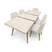 Table extensible en metal avec 6 chaises crème