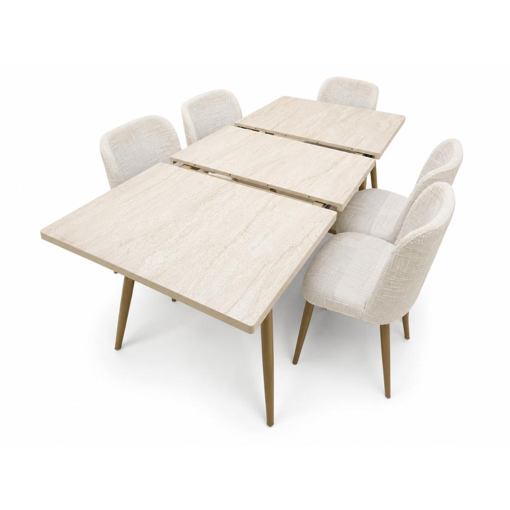 Table extensible en metal avec 6 chaises crème